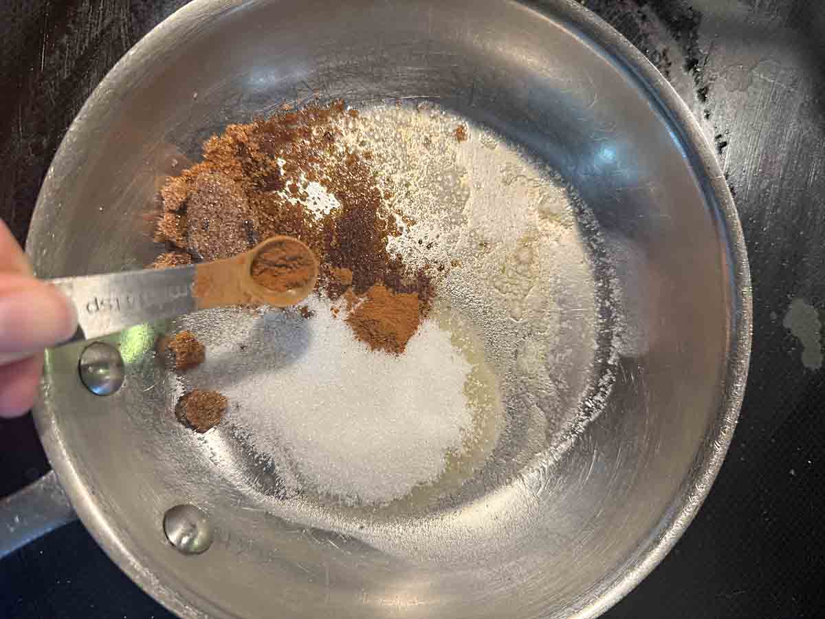 add sugar, cinnamon