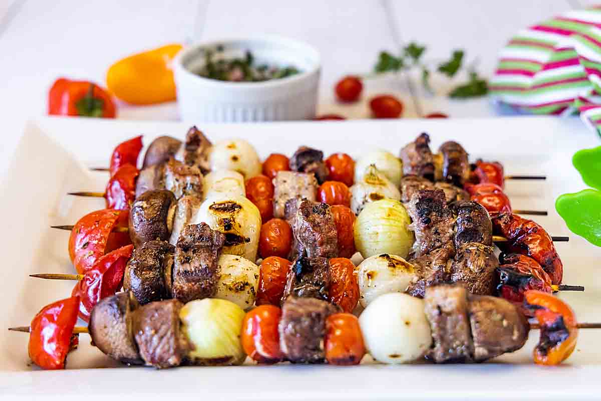 Pork kabobs with chimichurri sauce