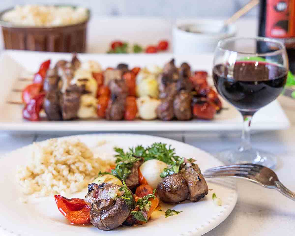 Pork kabobs with chimichurri sauce