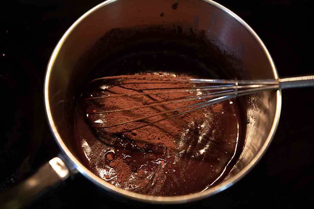 add cocoa to pan