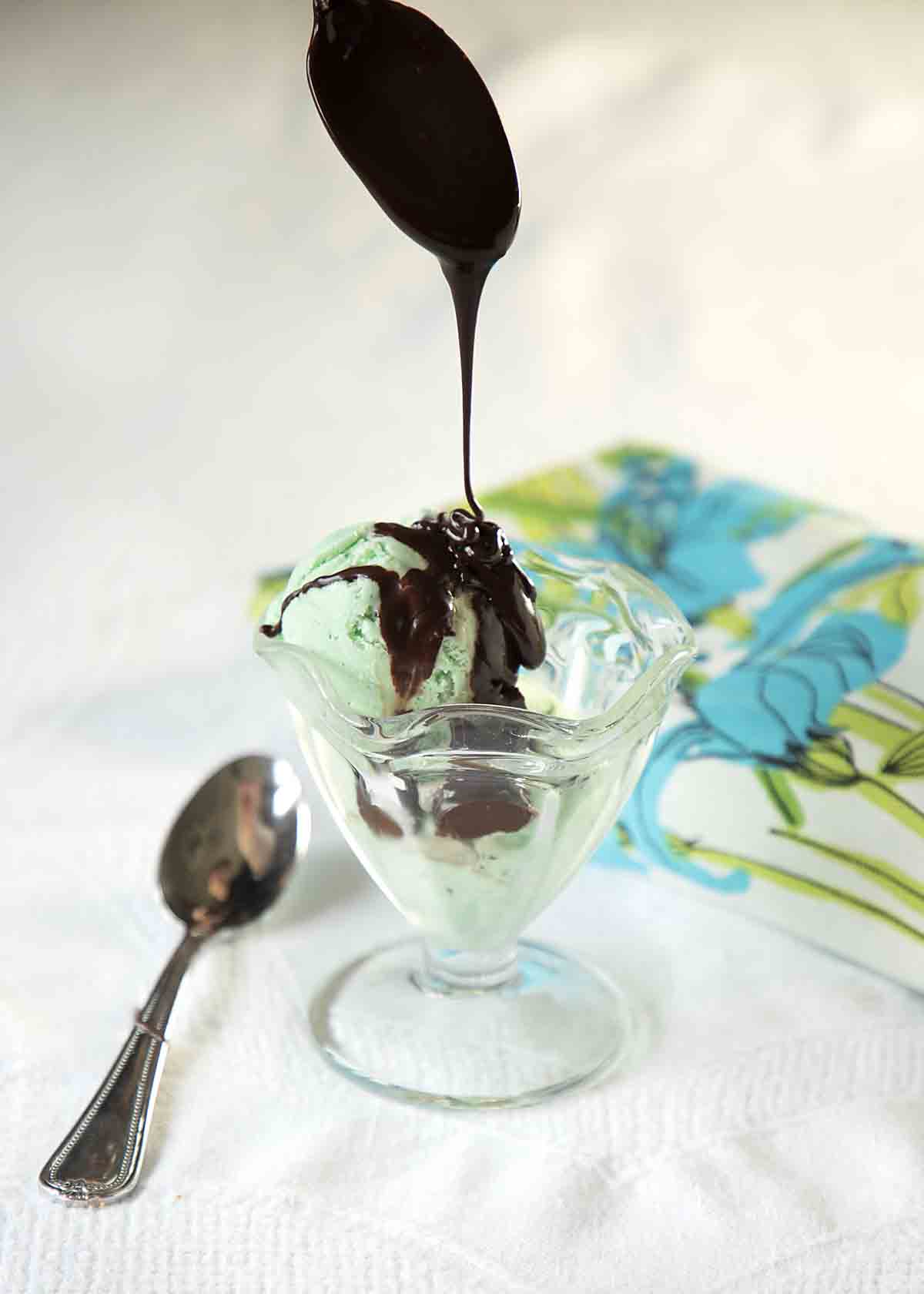 Hot Fudge Sauce on mint sundae