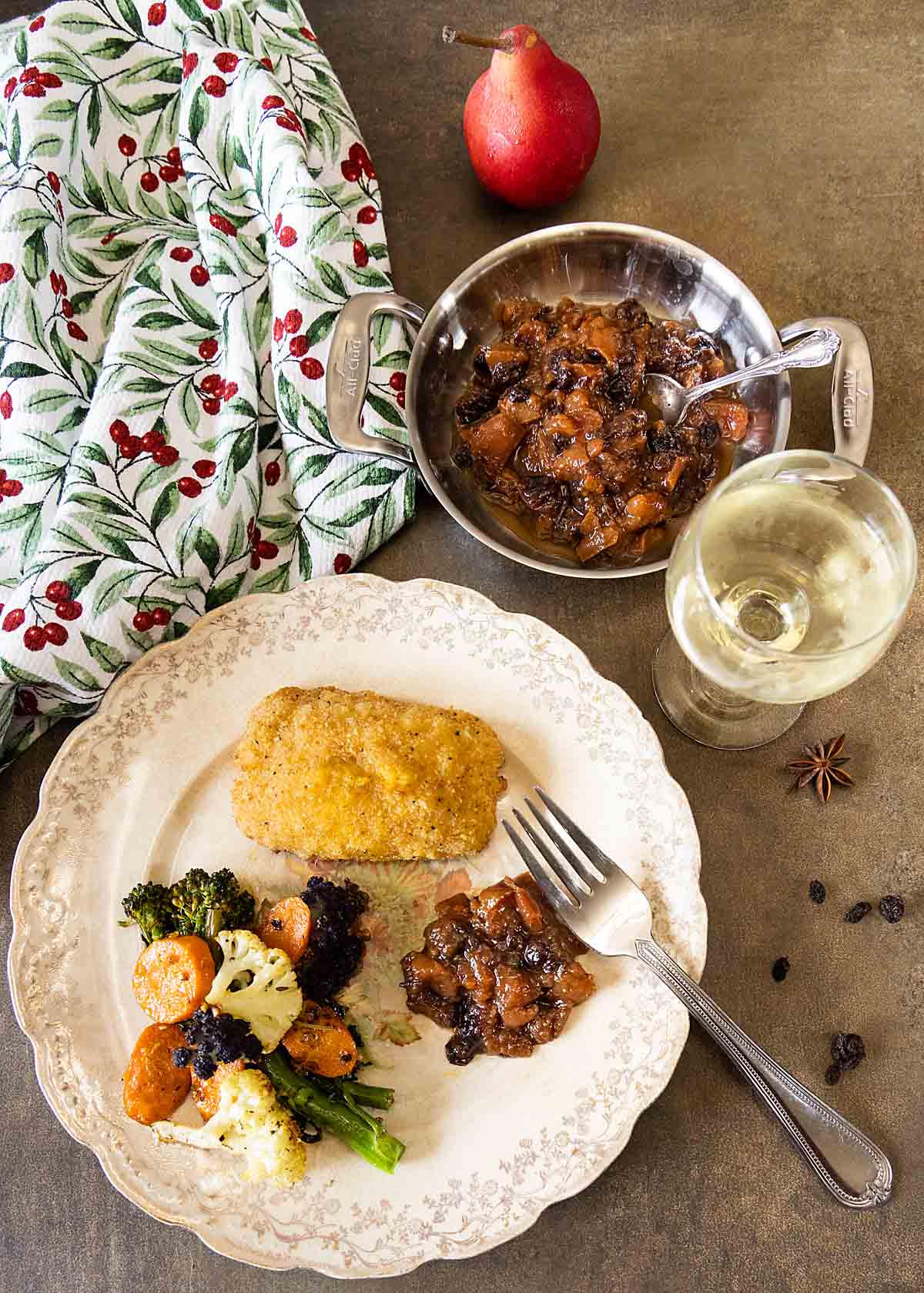 pear compote with Chicken Kiev