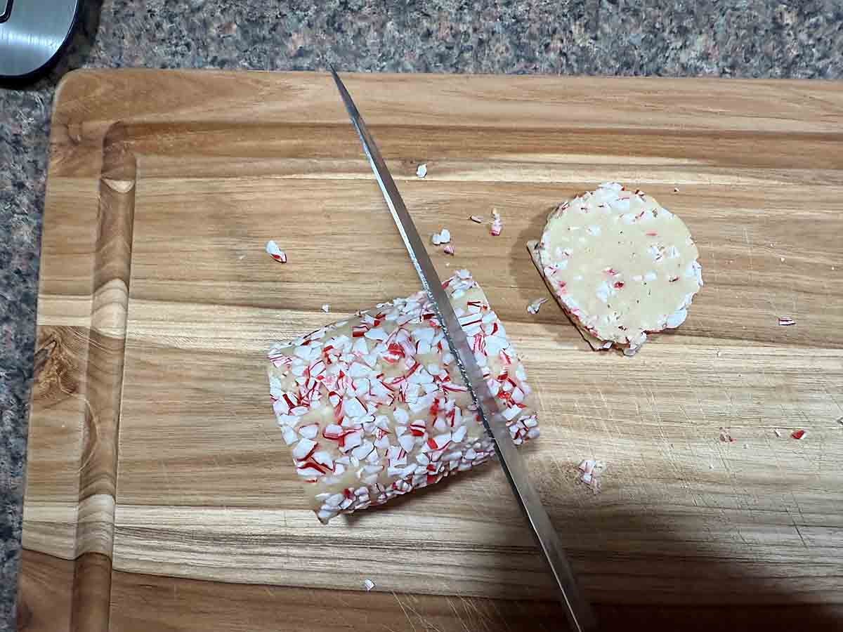 slicing cookie off log