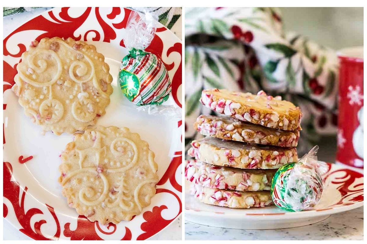 peppermint shortbread, one side embossed, the other sliced