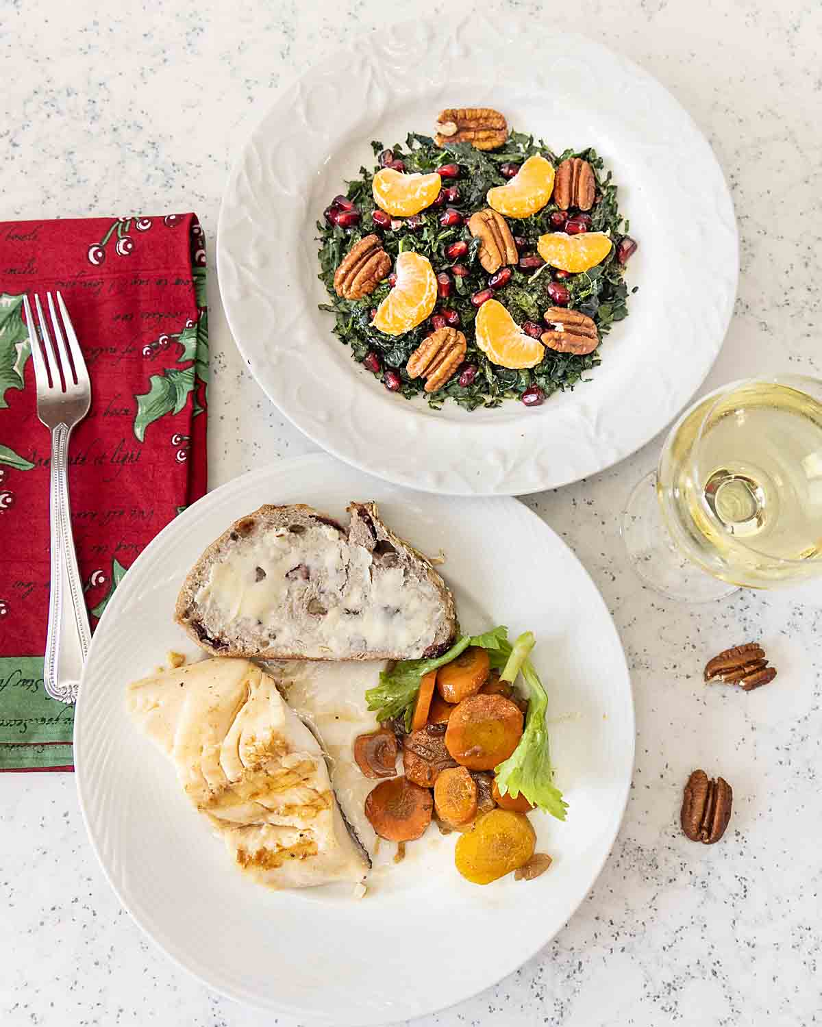 citrus kale salad served with dinner plate