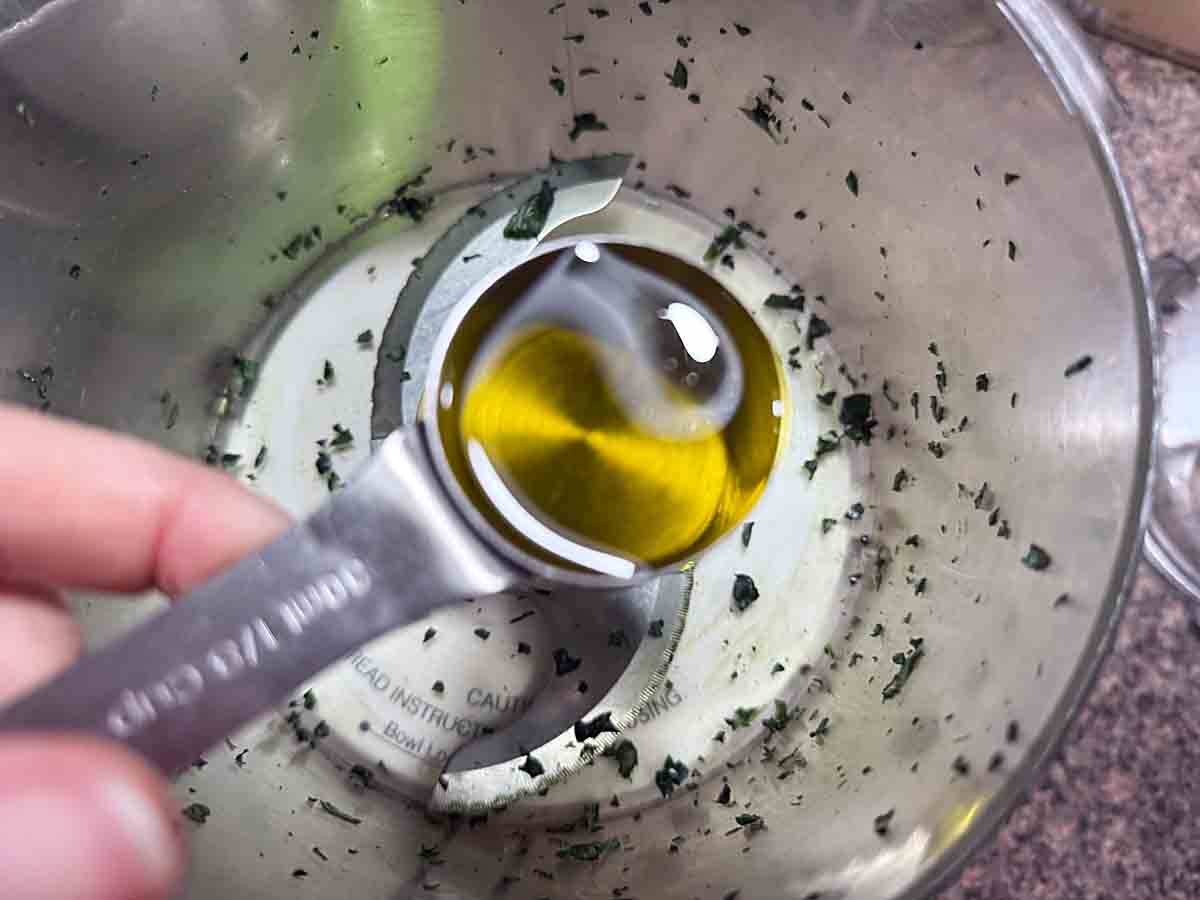 mix dressing (in food processor)