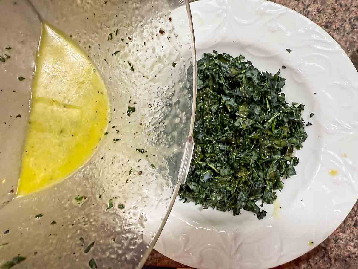 Pour dressing over salad
