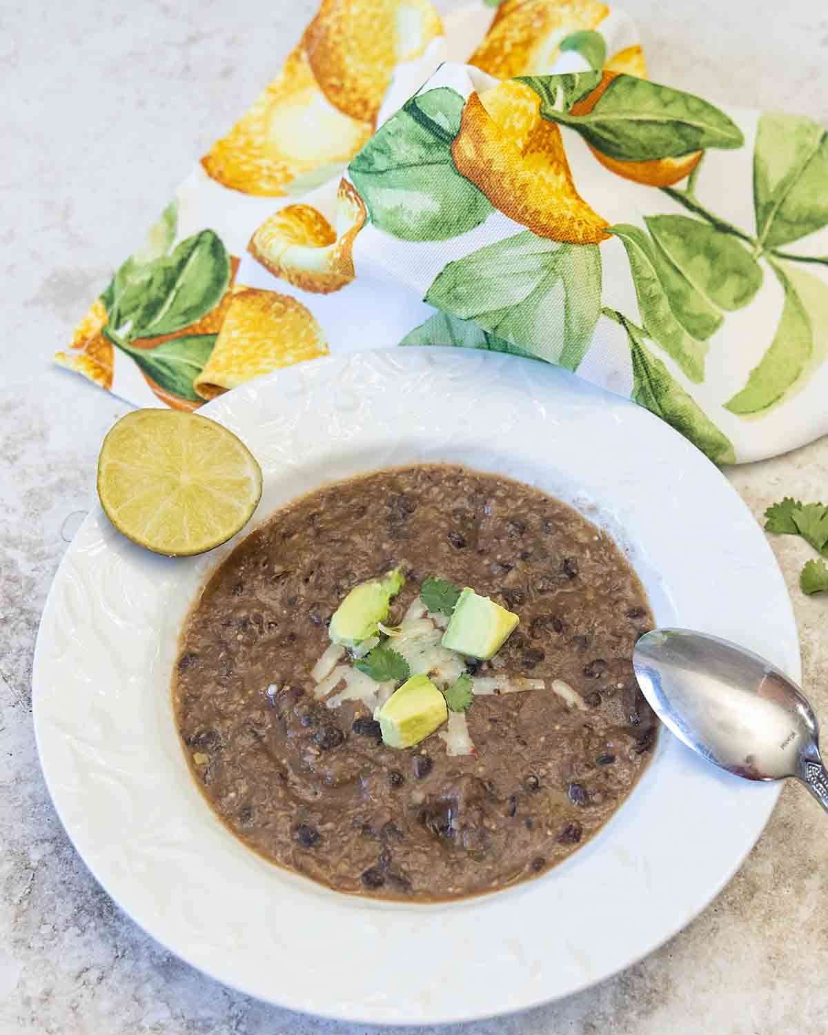 black bean soup in bowl