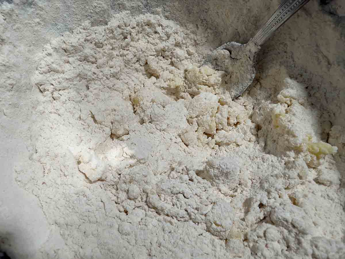 mix in flour and baking soda