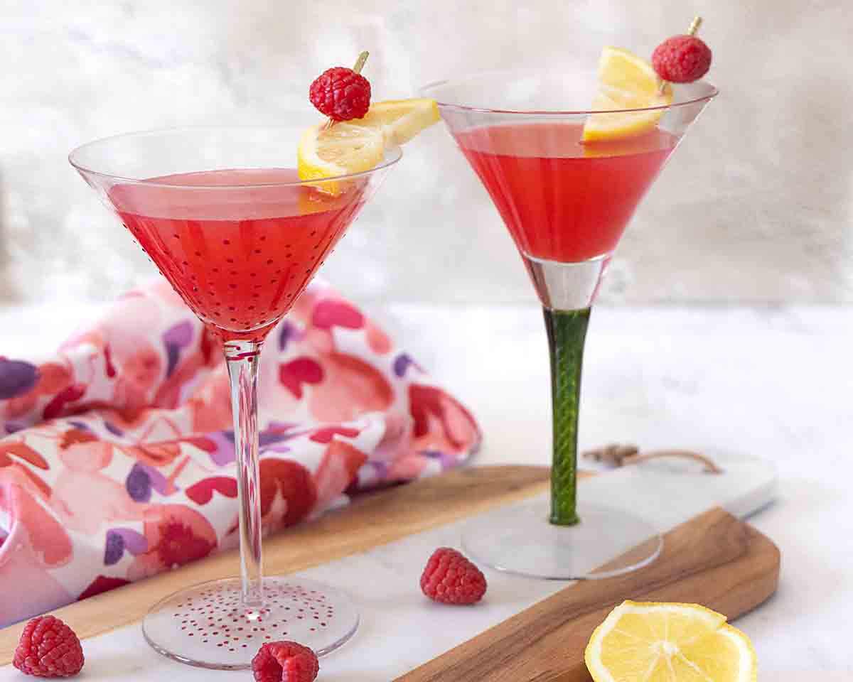 Two Raspberry Lemon Drop Martinis
