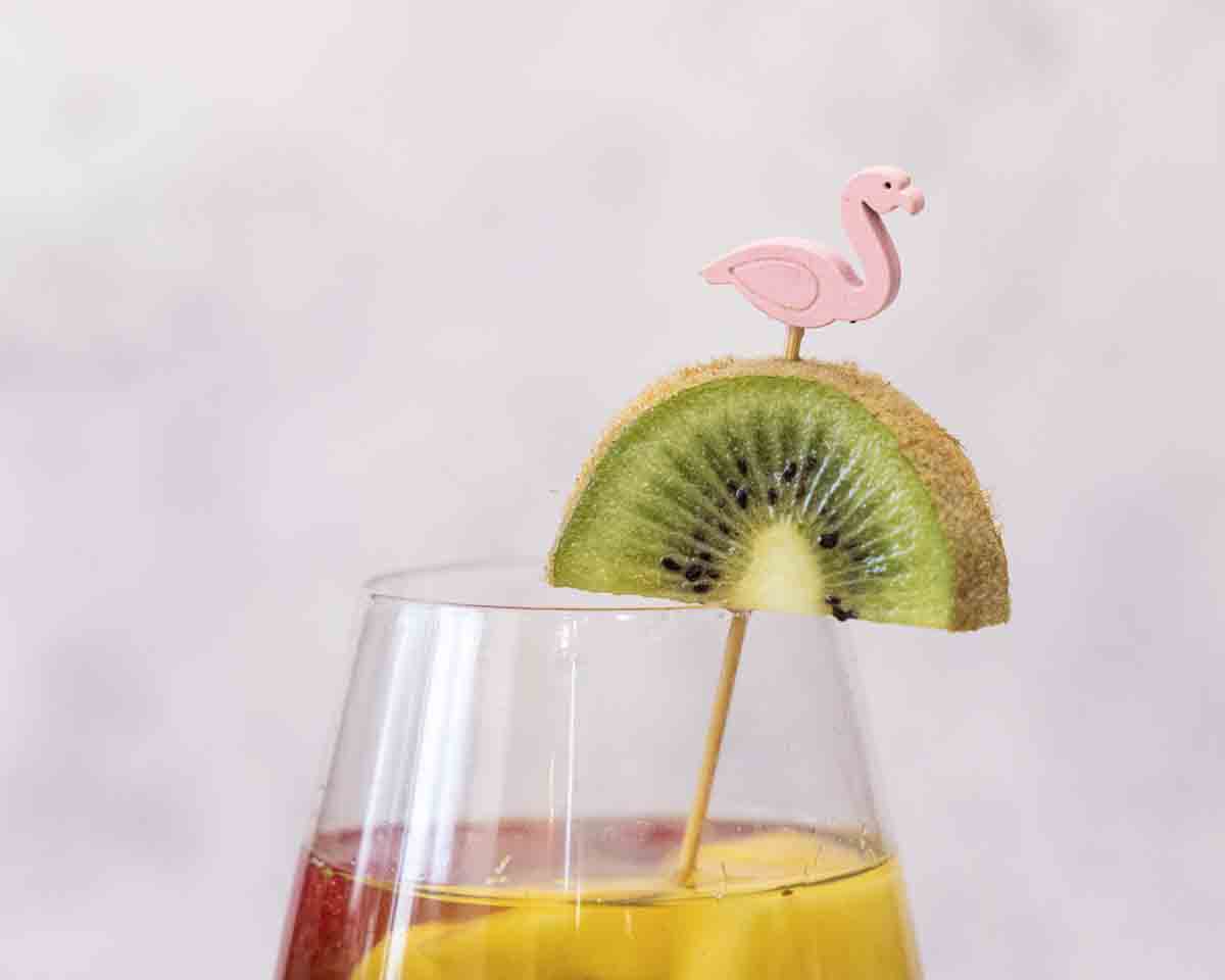 Tropical Sangria with flamingo cocktail pick