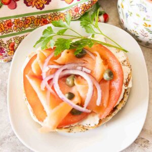 Half bagel with lox