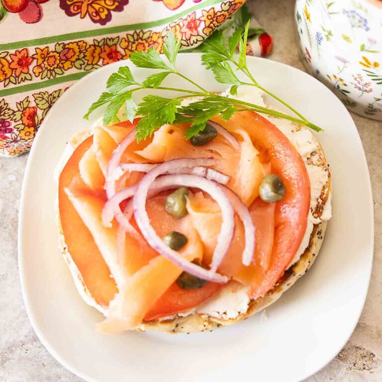 Half bagel with lox