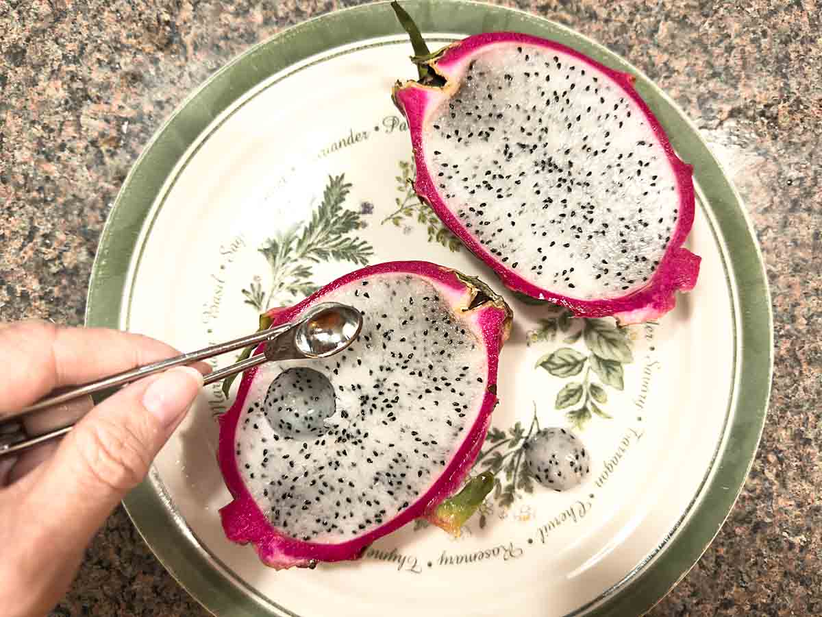 make "melon balls" of dragon fruit