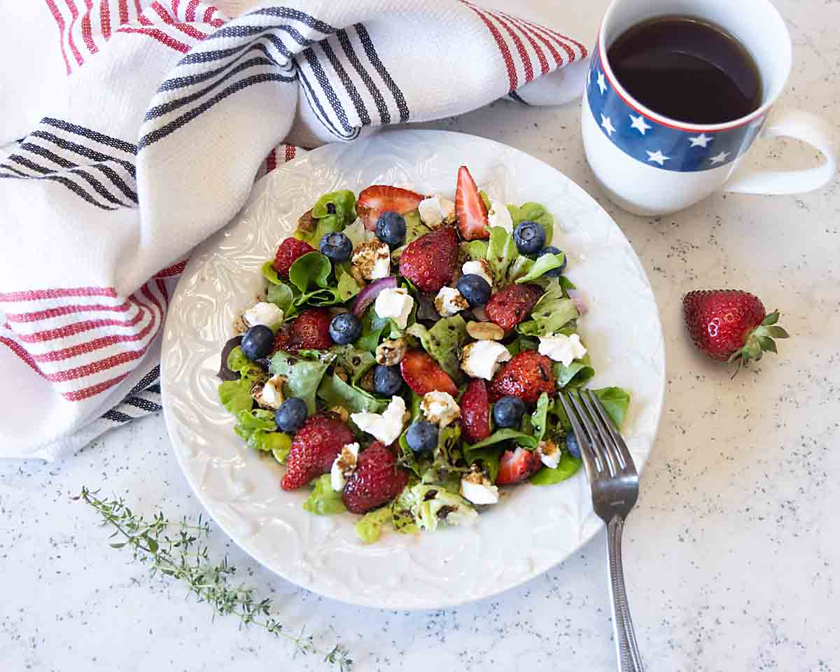 Strawberry Goat Cheese Salad with Added Blueberries