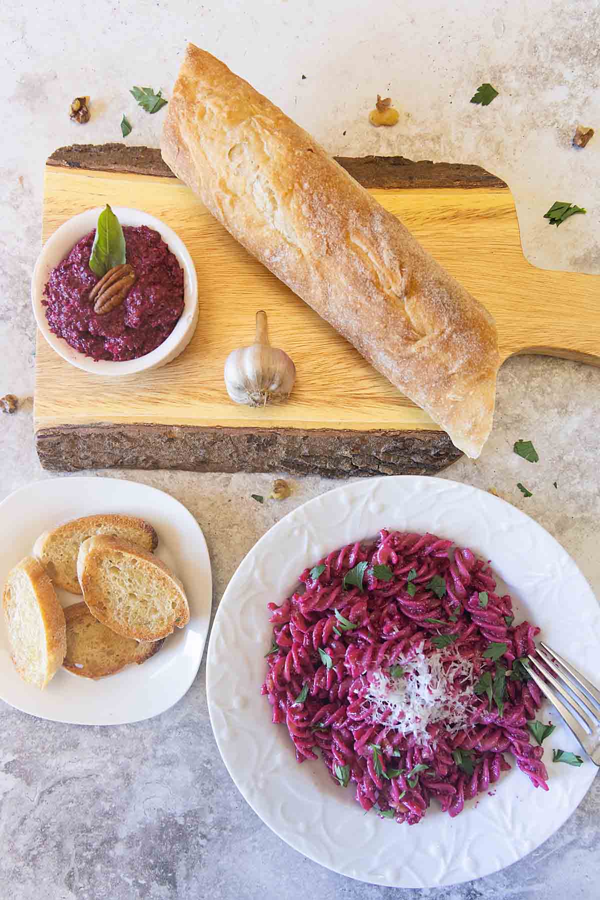 Beet Pesto used as spread and pasta topping