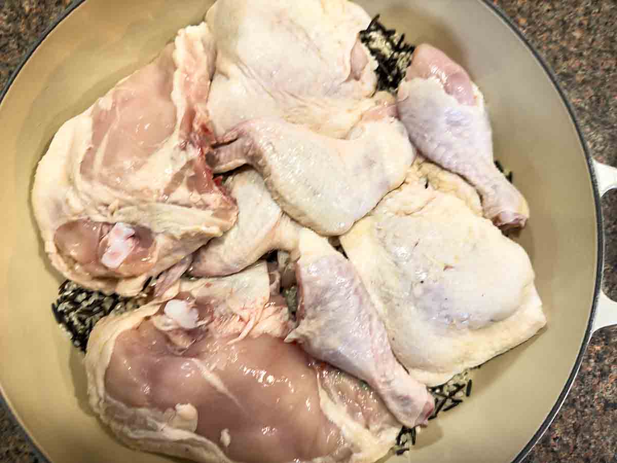Chicken on rice in braiser